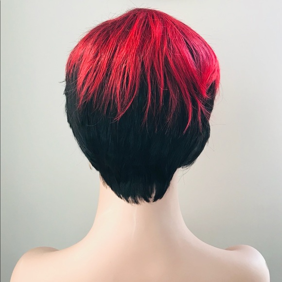 Short Red & Black “Put On & Go” Synthetic Wig for Daily Wear or Events - Picture 5 of 5